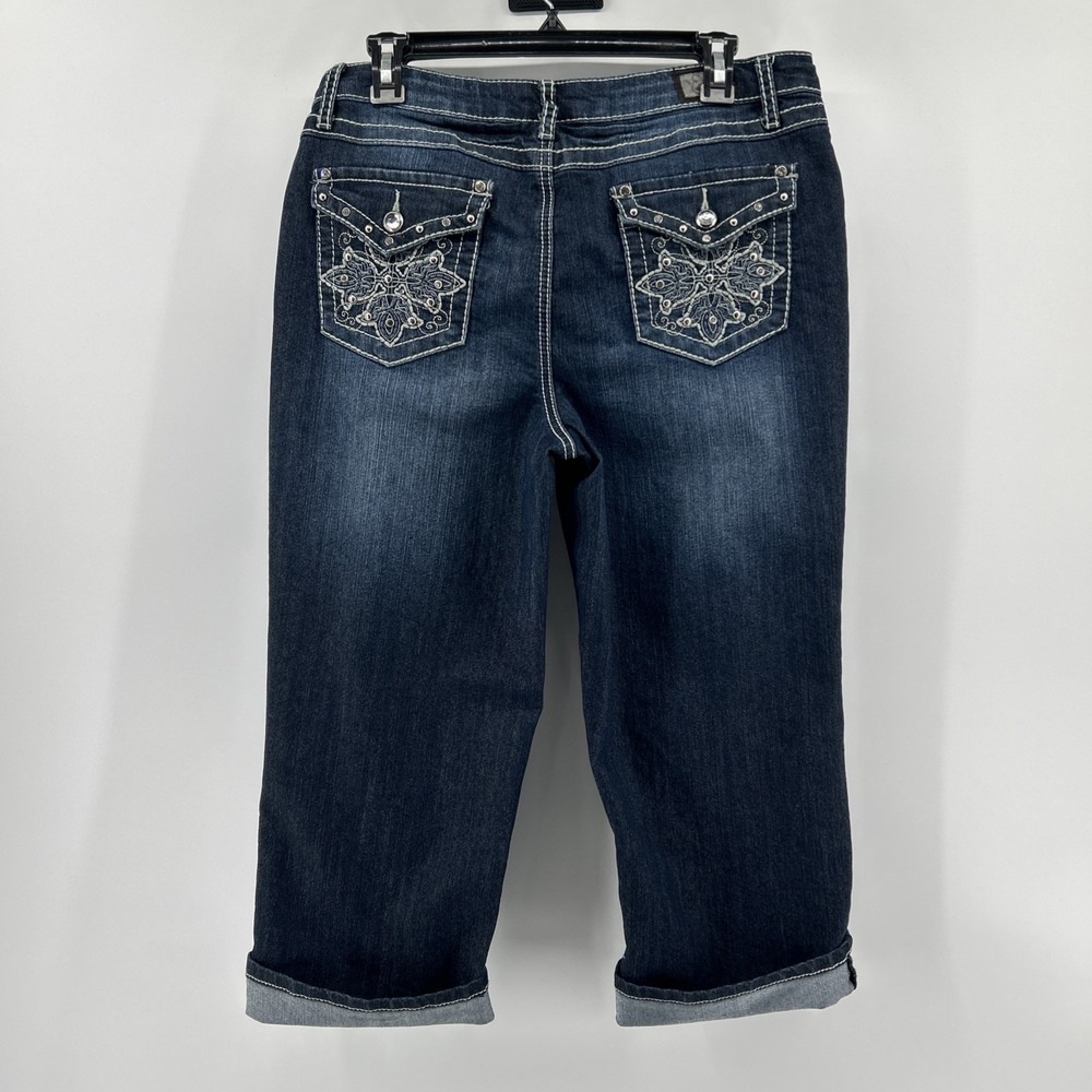 Earl Jean Capris Jeans Women's 14 Blue Denim Stretch Decorative Embellished Y2K - Picture 4 of 12